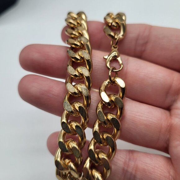 Chunky Thick Gold Tone Chain Link Necklace 14 inch - Picture 8 of 8
